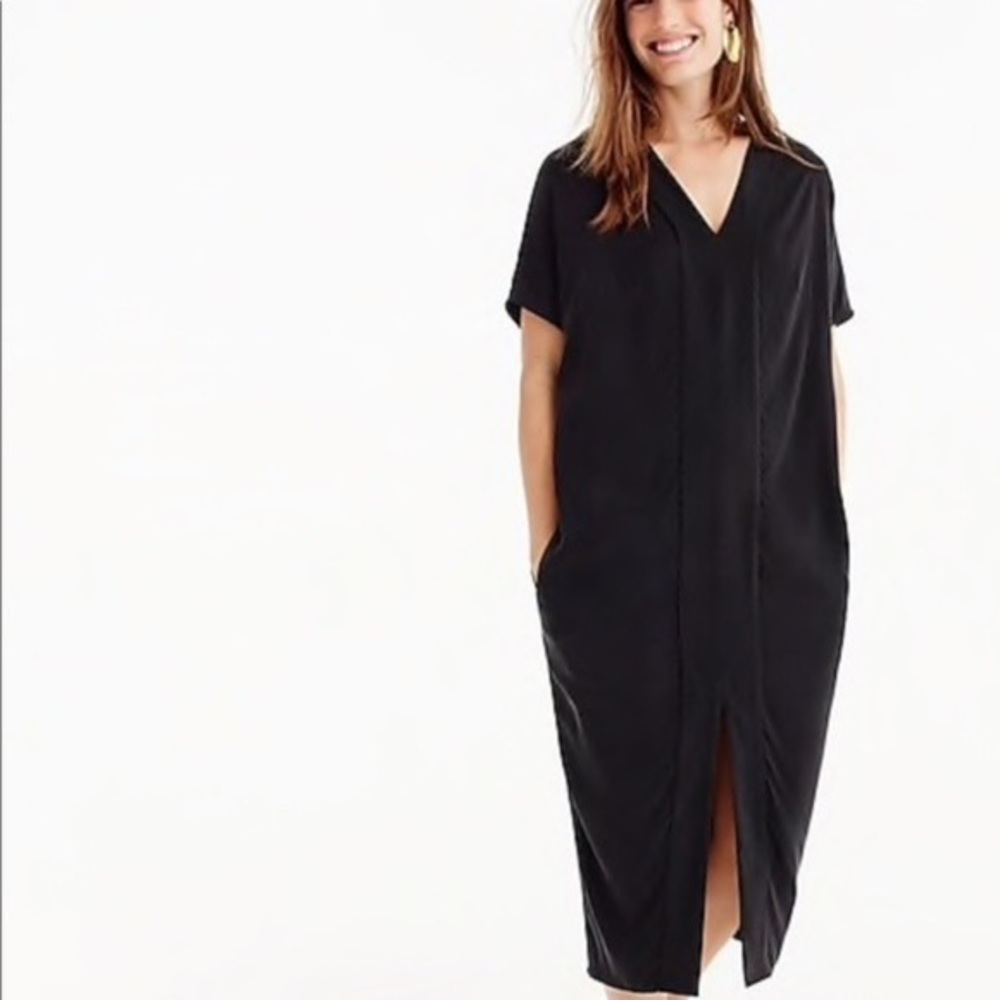 universal standard for j.crew black cupro tunic dress